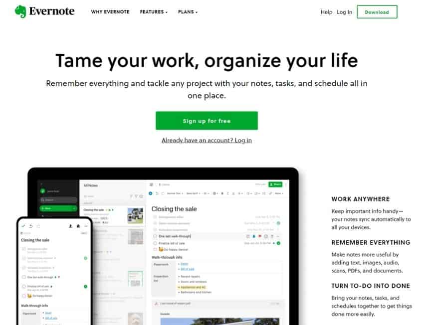 Evernote Organization tool