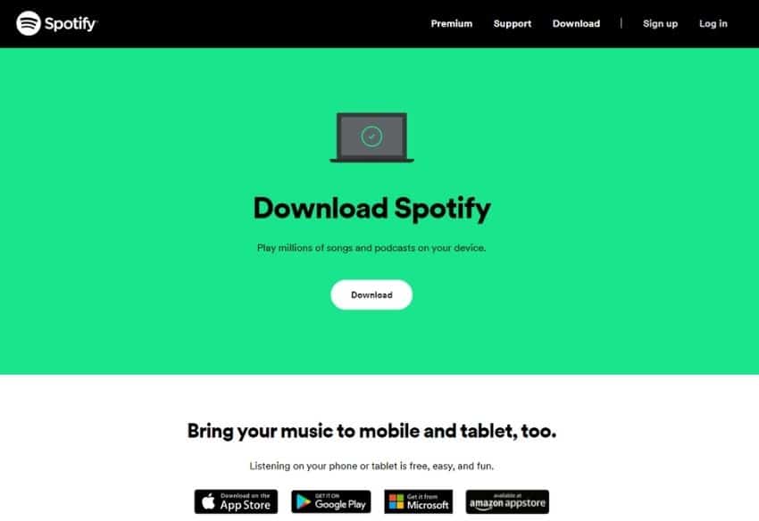 Spotify App Download page